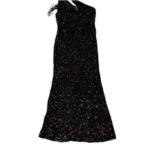 Women's One-Shoulder Sequin Mermaid Dress Size XL Black Formal Gown Whimsigoth